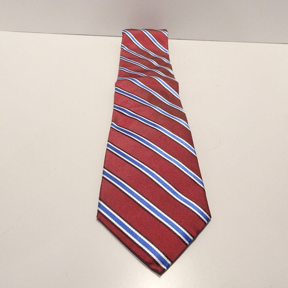 NWT Daniel Cremieux Burgundy Silk Tie Blue Striped Diagonal White